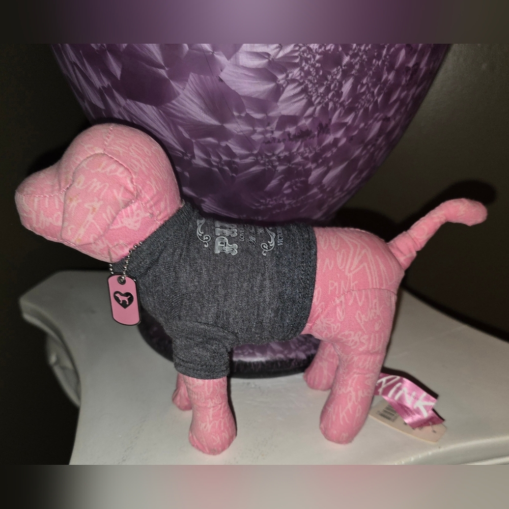 VINTAGE DOG PINK VICTORIAS SECRET 2006 ROCK ROLL GRAY SWEATER DOGGIE TAGS 🐶🥰